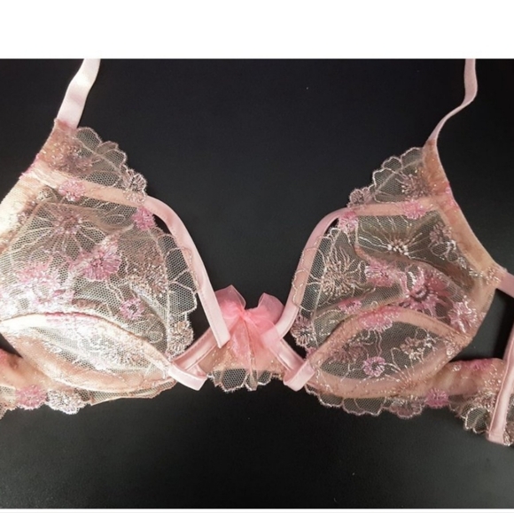 For Love & Lemons Pink Shimmer Floral Underwire Bra Size XXS - Picture 2 of 8